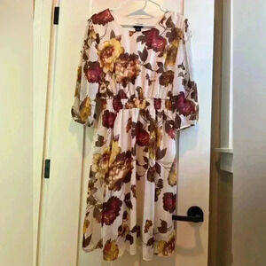 Kate And Lily Women’s Midi 3/4 Sleeve Cream Chiffon Floral Dress Size 12